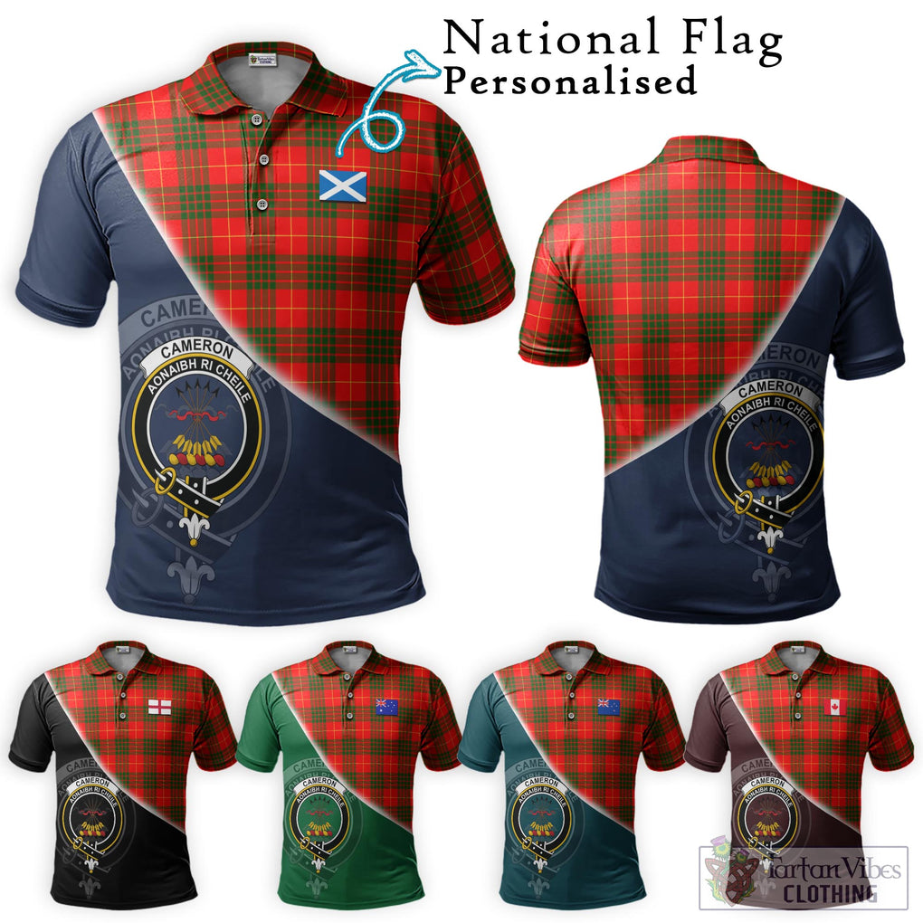 Cameron Modern Tartan Polo Shirt with Personalised National Flag and Family Crest Half Style Maroon - Tartanvibesclothing Shop