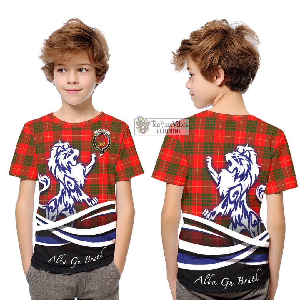 Cameron Modern Tartan Kid T-Shirt with Alba Gu Brath Regal Lion Emblem Youth XL Size14 - Tartanvibesclothing Shop