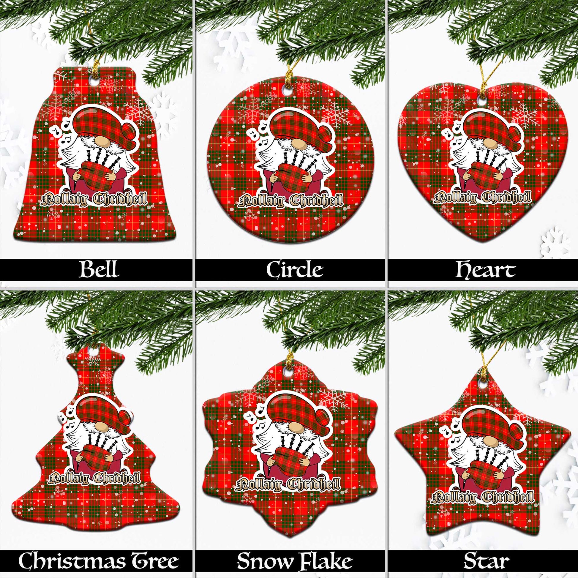 Cameron Modern Tartan Christmas Ornaments with Scottish Gnome Playing Bagpipes Ceramic - Tartanvibesclothing