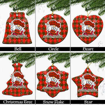 Cameron Modern Tartan Christmas Ceramic Ornaments with Scottish Gnome Playing Bagpipes