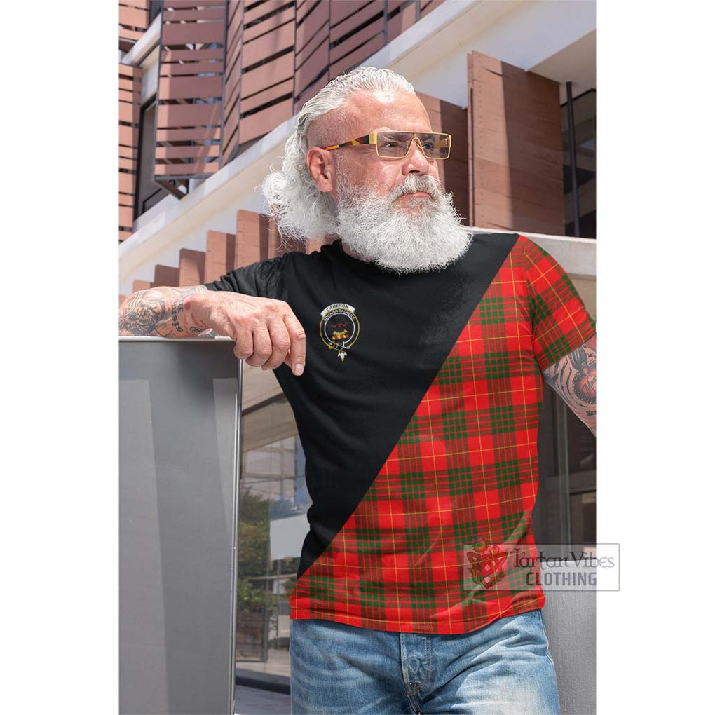 Tartan Vibes Clothing Cameron Modern Tartan Cotton T-shirt with Family Crest and Military Logo Style