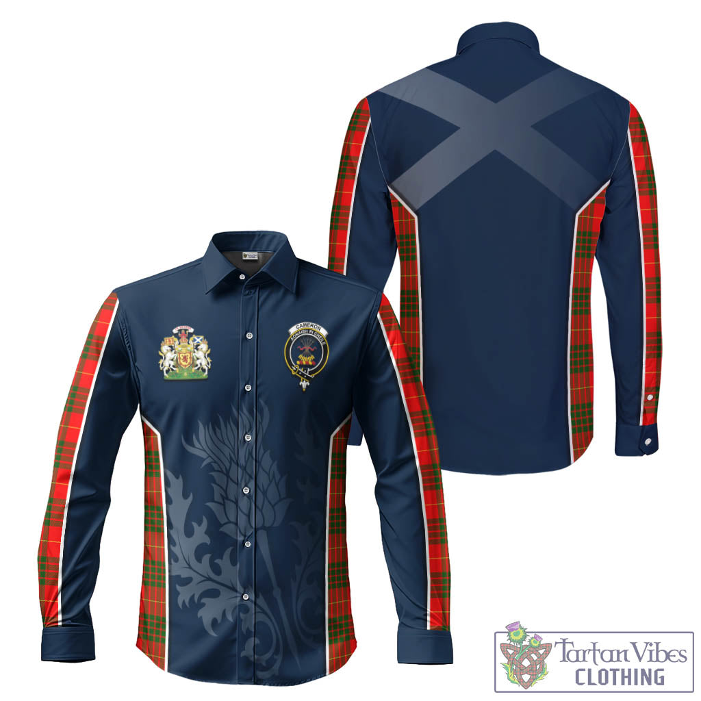 Tartan Vibes Clothing Cameron Modern Tartan Long Sleeve Button Up Shirt with Family Crest and Scottish Thistle Vibes Sport Style