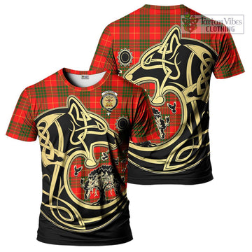 Cameron Modern Tartan T-Shirt with Family Crest Celtic Wolf Style