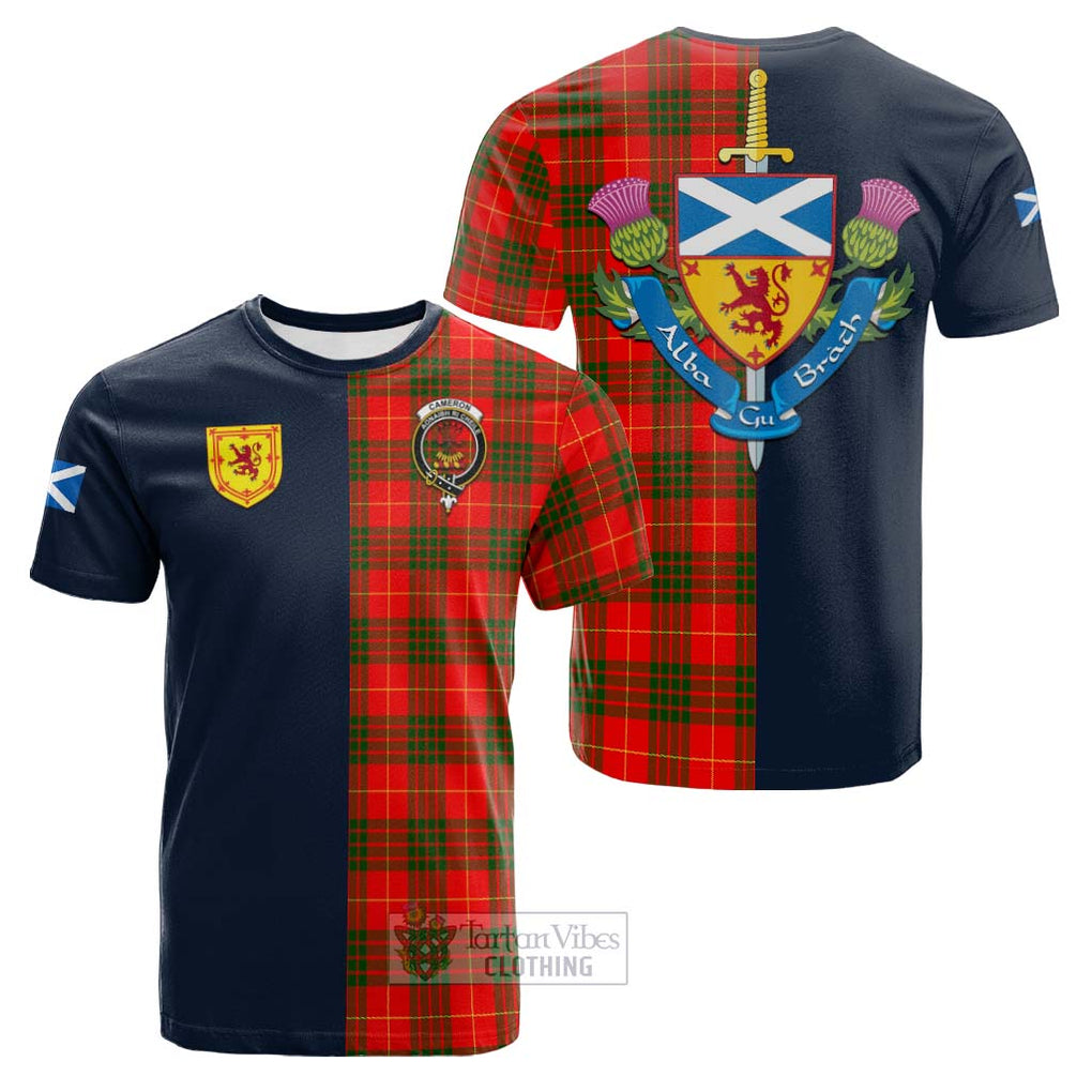 Tartan Vibes Clothing Cameron Modern Tartan Cotton T-shirt with Scottish Lion Royal Arm Half Style