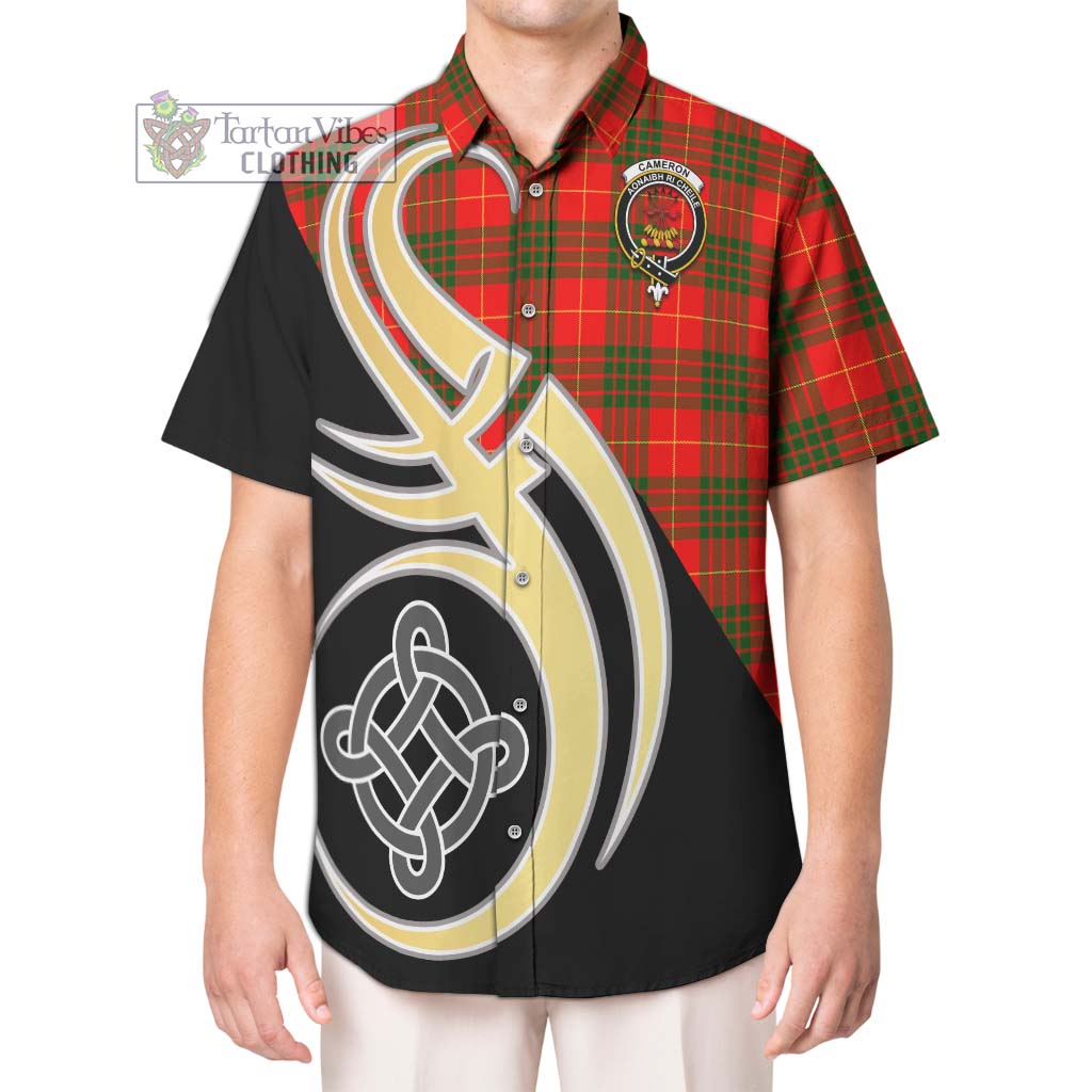 Cameron Modern Tartan Short Sleeve Button Shirt with Family Crest and Celtic Symbol Style Kid - Tartan Vibes Clothing