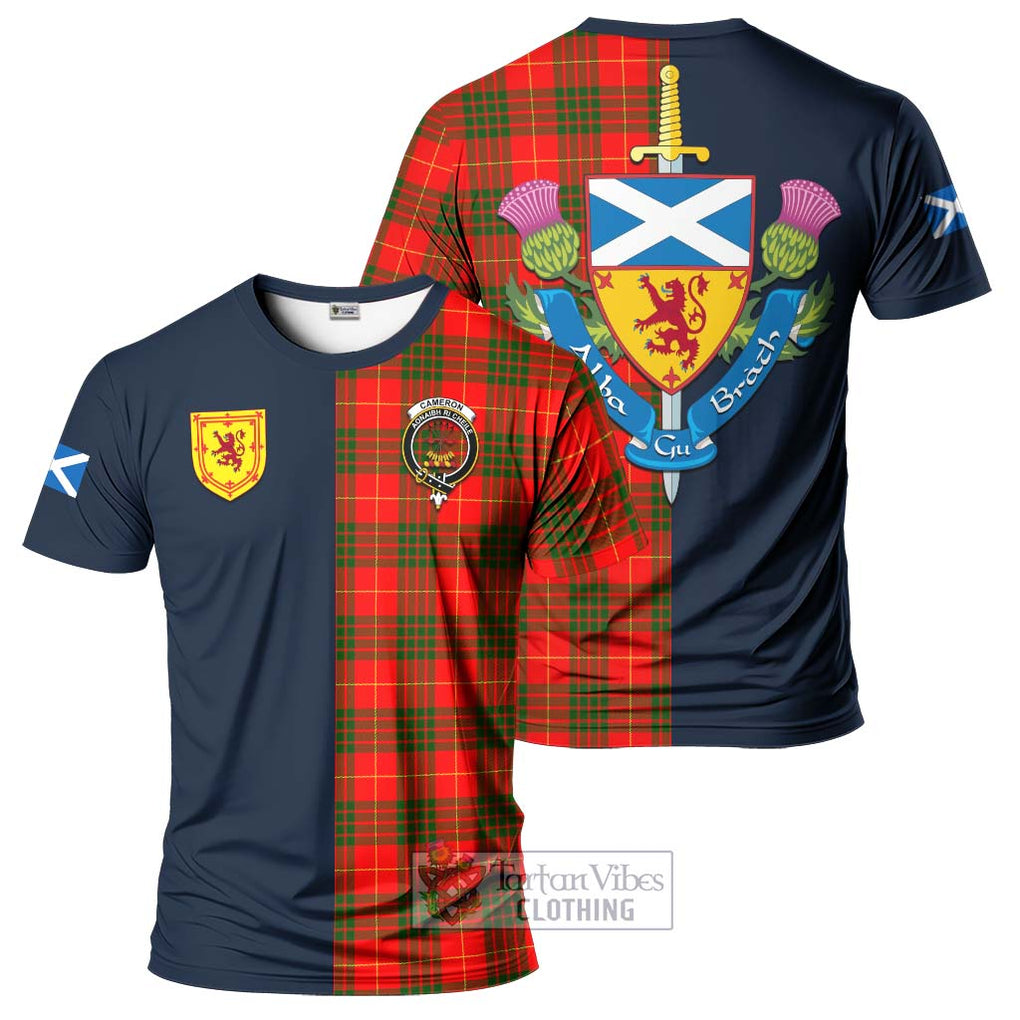 Tartan Vibes Clothing Cameron Modern Tartan T-Shirt Alba with Scottish Lion Royal Arm Half Style