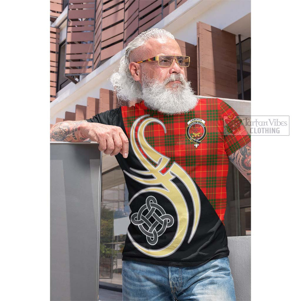 Tartan Vibes Clothing Cameron Modern Tartan Cotton T-shirt with Family Crest and Celtic Symbol Style