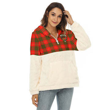 Cameron Modern Tartan Women's Borg Fleece Hoodie With Half Zip with Family Crest