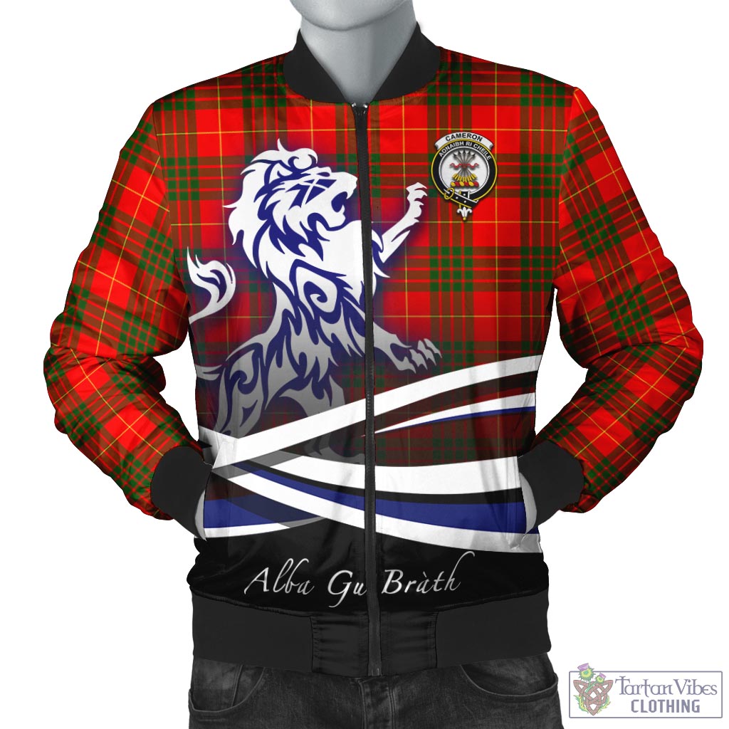 Tartan Vibes Clothing Cameron Modern Tartan Bomber Jacket with Alba Gu Brath Regal Lion Emblem