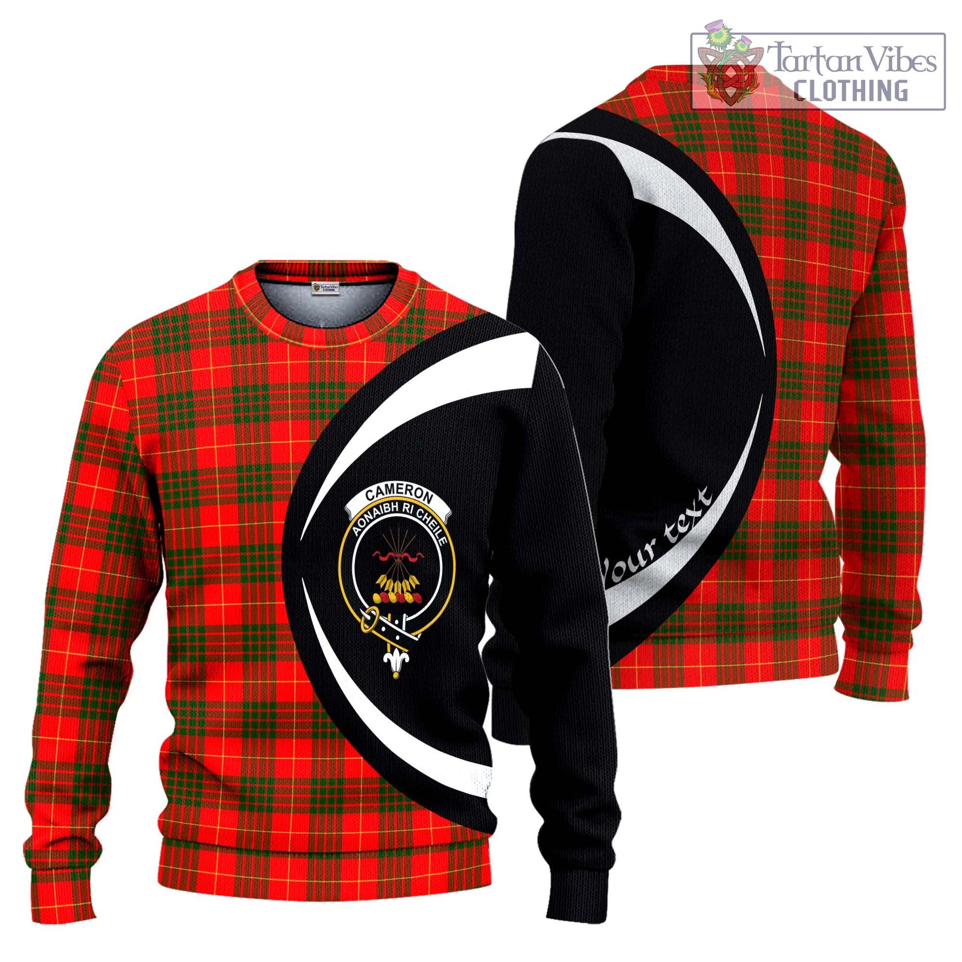 Cameron Modern Tartan Ugly Sweater with Family Crest Circle Style Unisex - Tartan Vibes Clothing