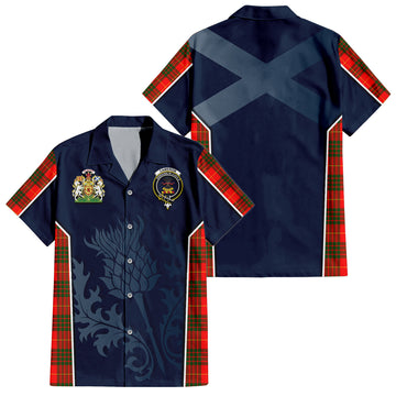 Cameron Modern Tartan Short Sleeve Button Up Shirt with Family Crest and Scottish Thistle Vibes Sport Style