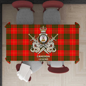 Cameron Modern Tartan Tablecloth with Clan Crest and the Golden Sword of Courageous Legacy