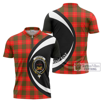 Cameron Modern Tartan Zipper Polo Shirt with Family Crest Circle Style