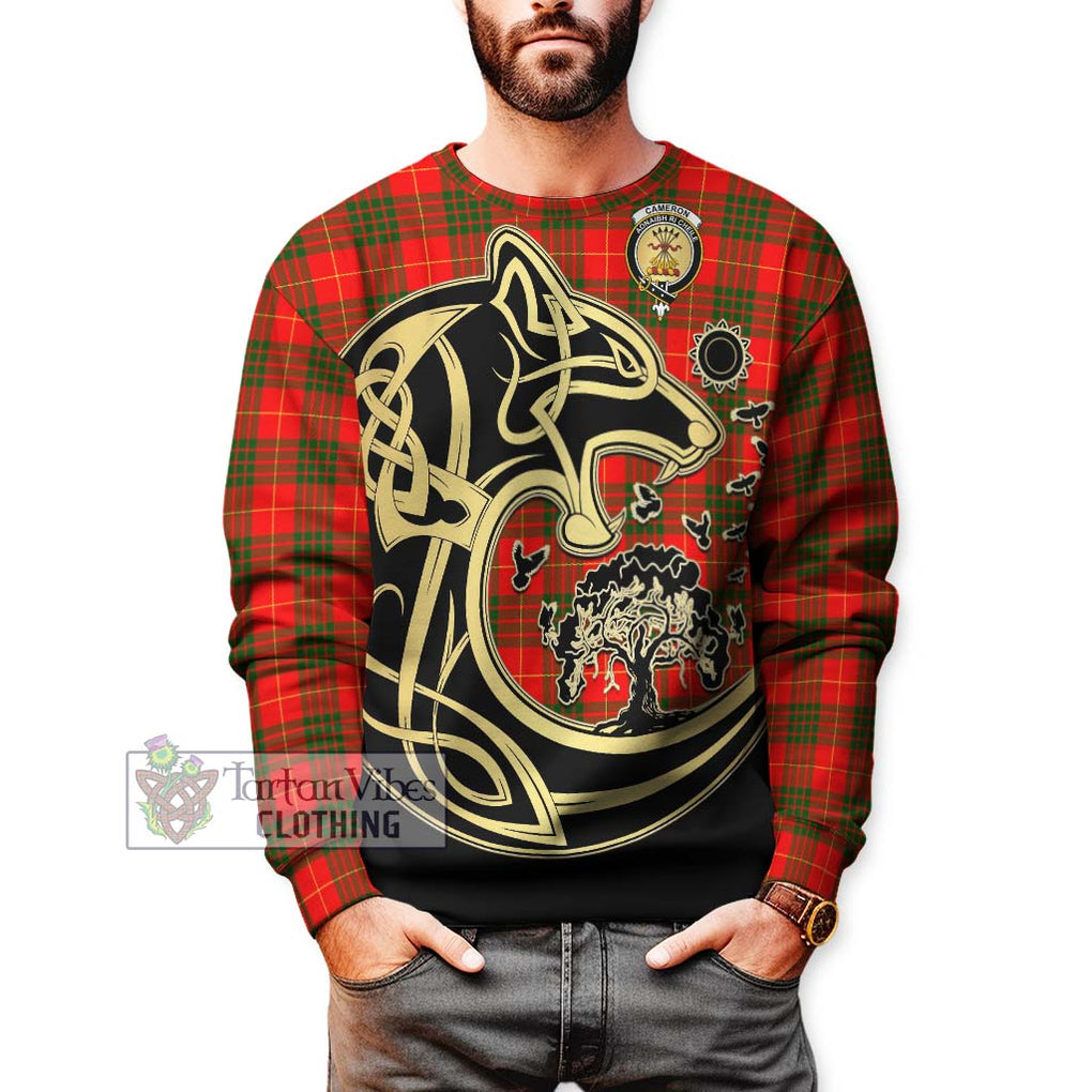 Cameron Modern Tartan Sweatshirt with Family Crest Celtic Wolf Style Unisex - Tartan Vibes Clothing