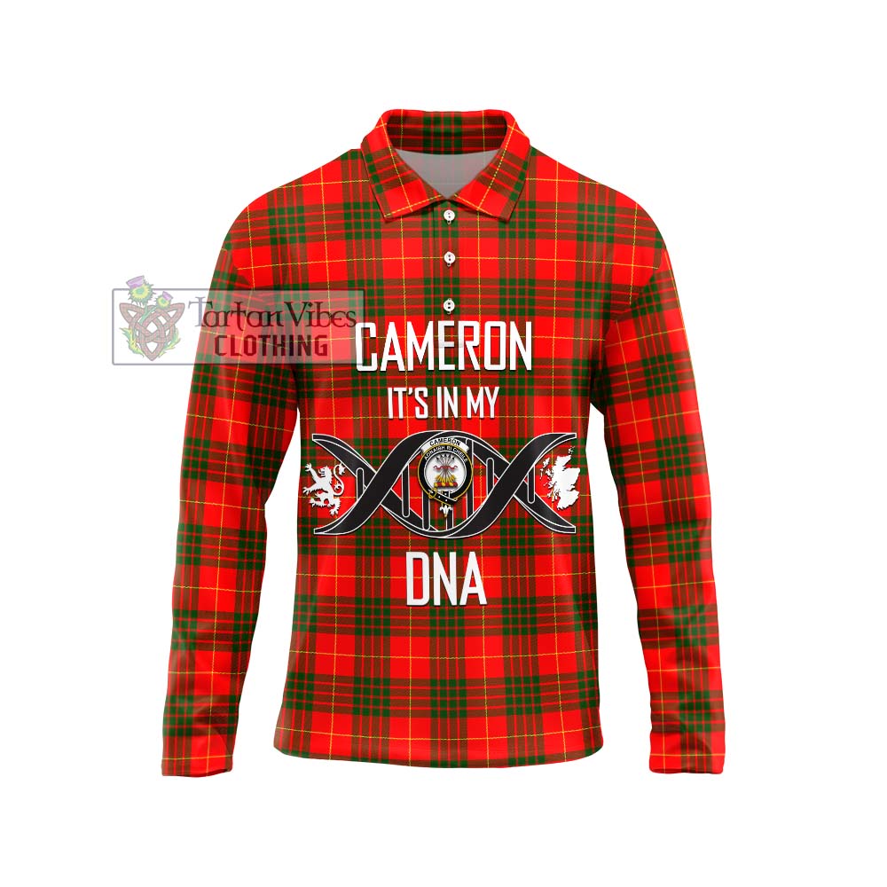 Cameron Modern Tartan Long Sleeve Polo Shirt with Family Crest DNA In Me Style Unisex - Tartanvibesclothing Shop