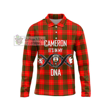 Cameron Modern Tartan Long Sleeve Polo Shirt with Family Crest DNA In Me Style