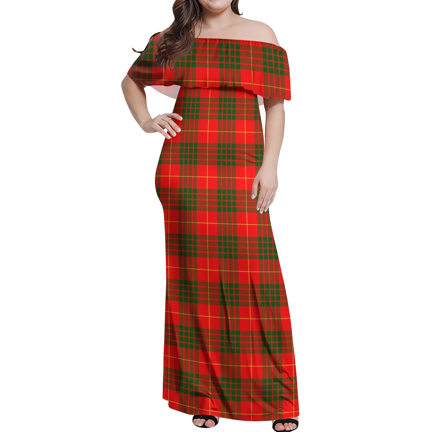 Cameron Modern Tartan Off Shoulder Long Dress Women's Dress - Tartanvibesclothing