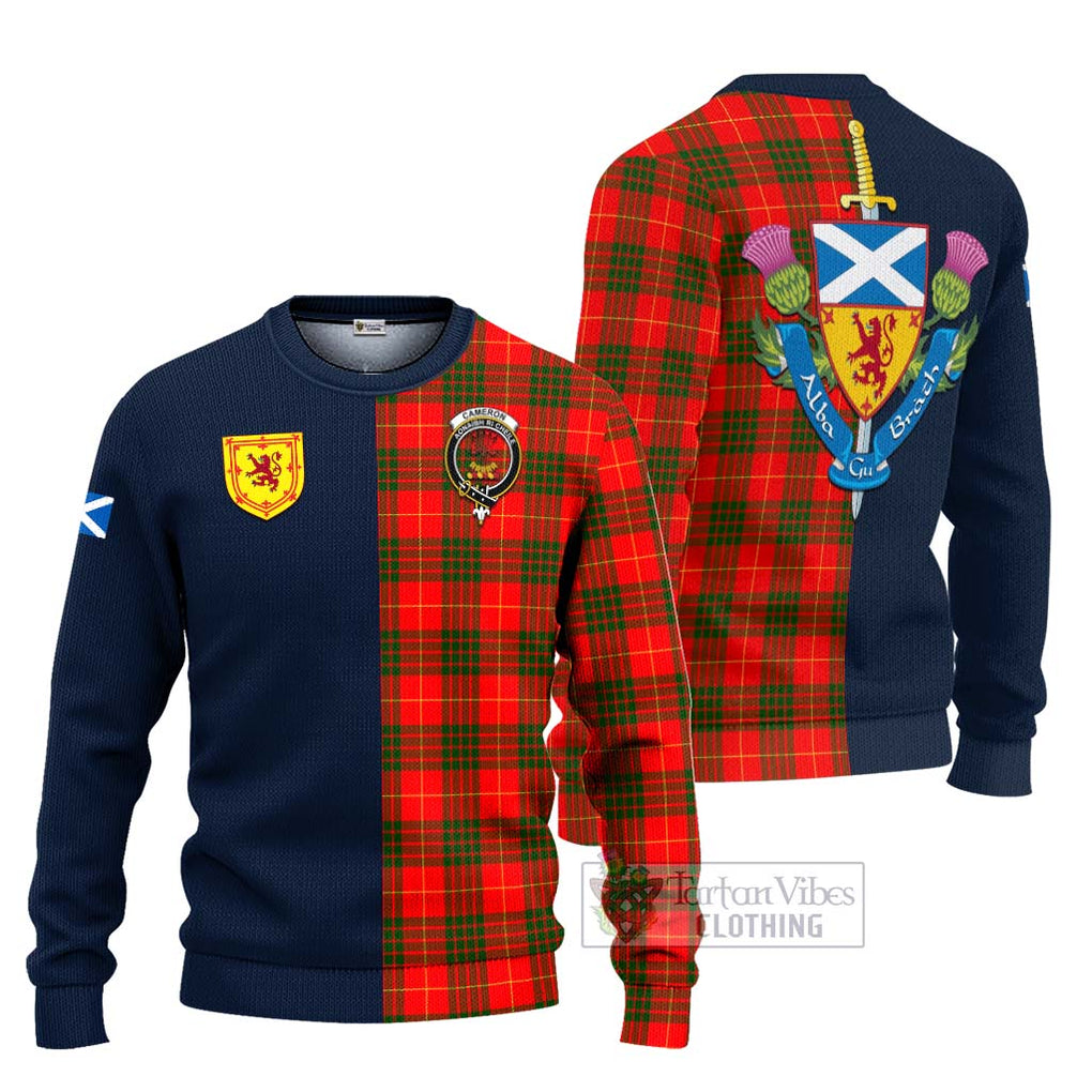 Tartan Vibes Clothing Cameron Modern Tartan Knitted Sweater with Scottish Lion Royal Arm Half Style