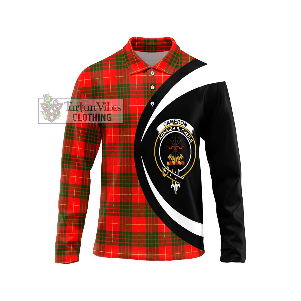 Cameron Modern Tartan Long Sleeve Polo Shirt with Family Crest Circle Style Unisex - Tartan Vibes Clothing