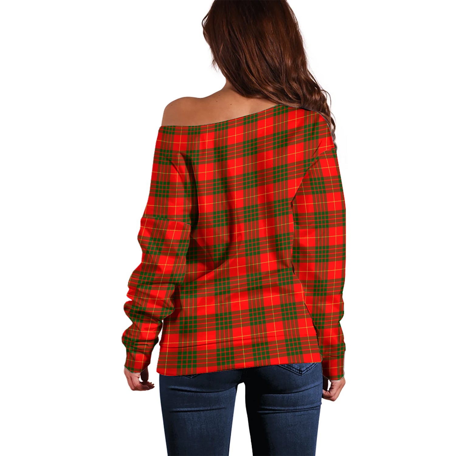 Cameron Modern Tartan Off Shoulder Women Sweater with Family Crest - Tartanvibesclothing