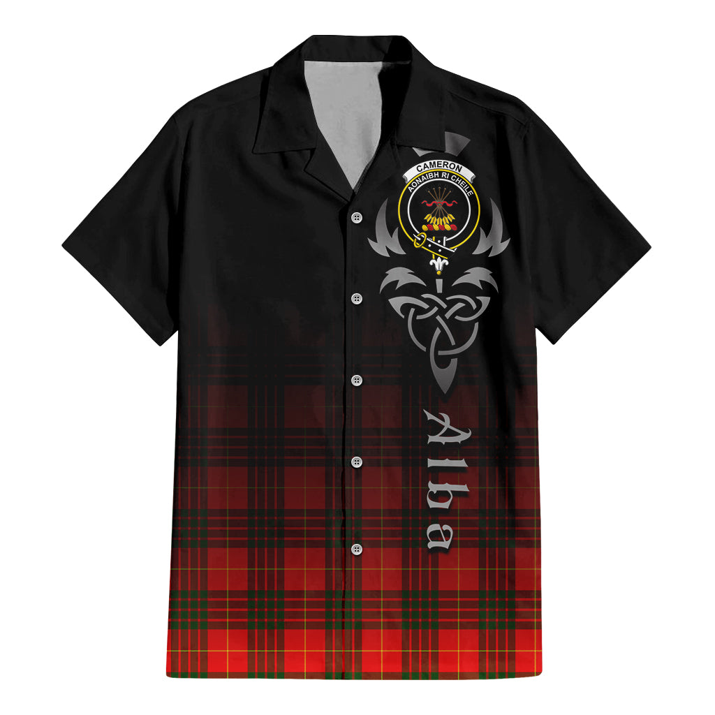 Tartan Vibes Clothing Cameron Modern Tartan Short Sleeve Button Up Featuring Alba Gu Brath Family Crest Celtic Inspired