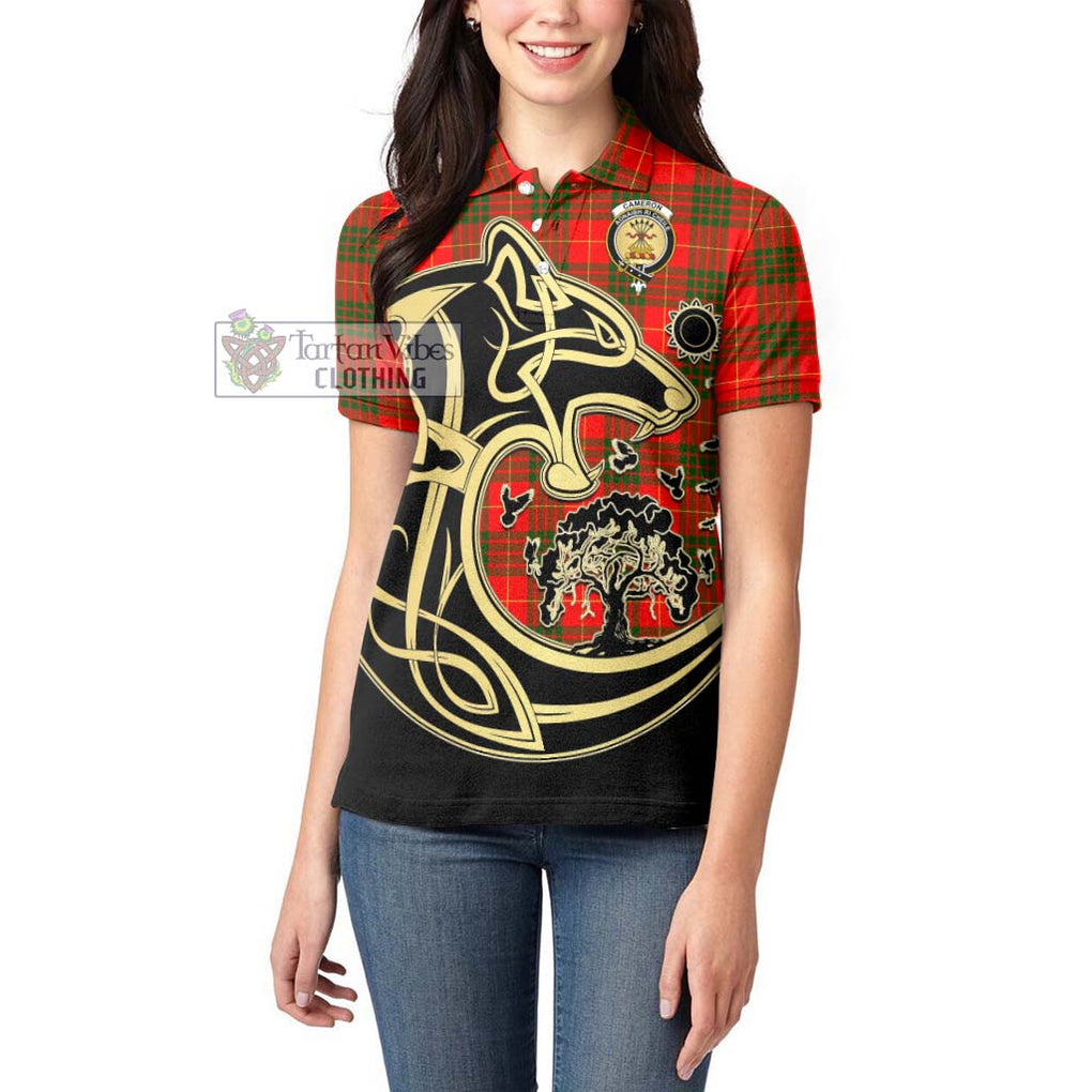 Cameron Modern Tartan Women's Polo Shirt with Family Crest Celtic Wolf Style - Tartanvibesclothing Shop