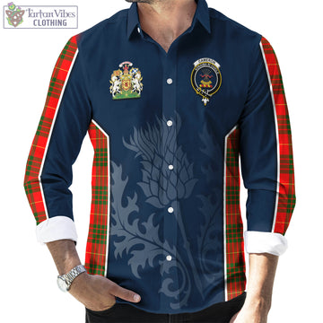 Cameron Modern Tartan Long Sleeve Button Up Shirt with Family Crest and Scottish Thistle Vibes Sport Style