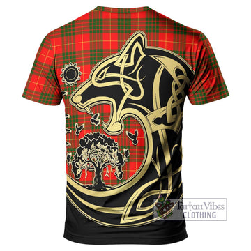 Cameron Modern Tartan T-Shirt with Family Crest Celtic Wolf Style