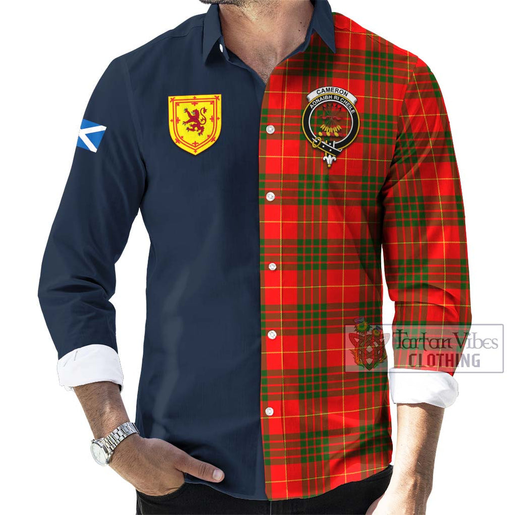 Tartan Vibes Clothing Cameron Modern Tartan Long Sleeve Button Shirt with Scottish Lion Royal Arm Half Style