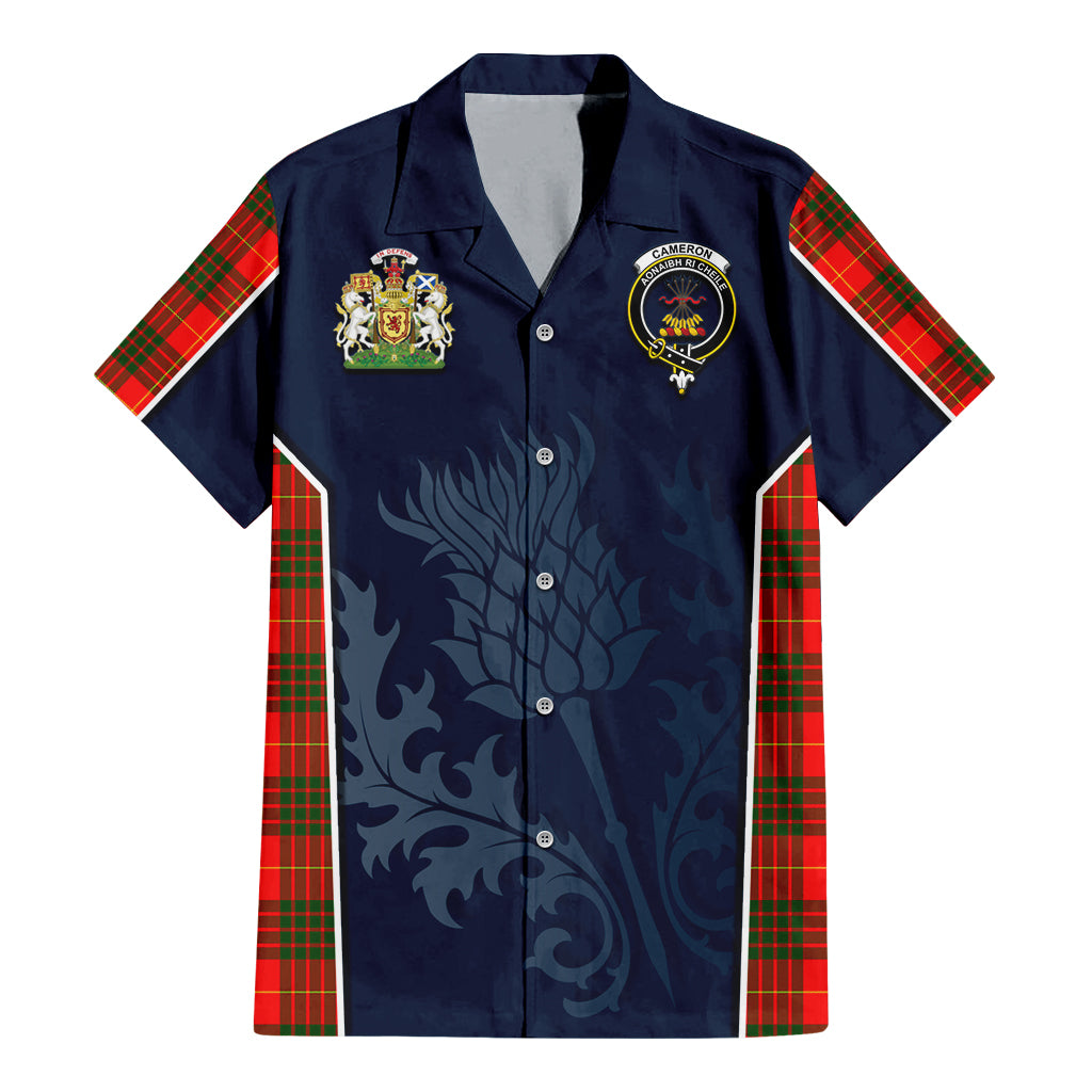 Tartan Vibes Clothing Cameron Modern Tartan Short Sleeve Button Up Shirt with Family Crest and Scottish Thistle Vibes Sport Style