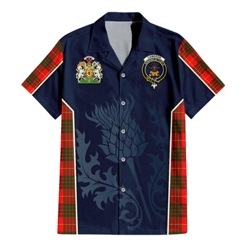 Cameron Modern Tartan Short Sleeve Button Up Shirt with Family Crest and Scottish Thistle Vibes Sport Style