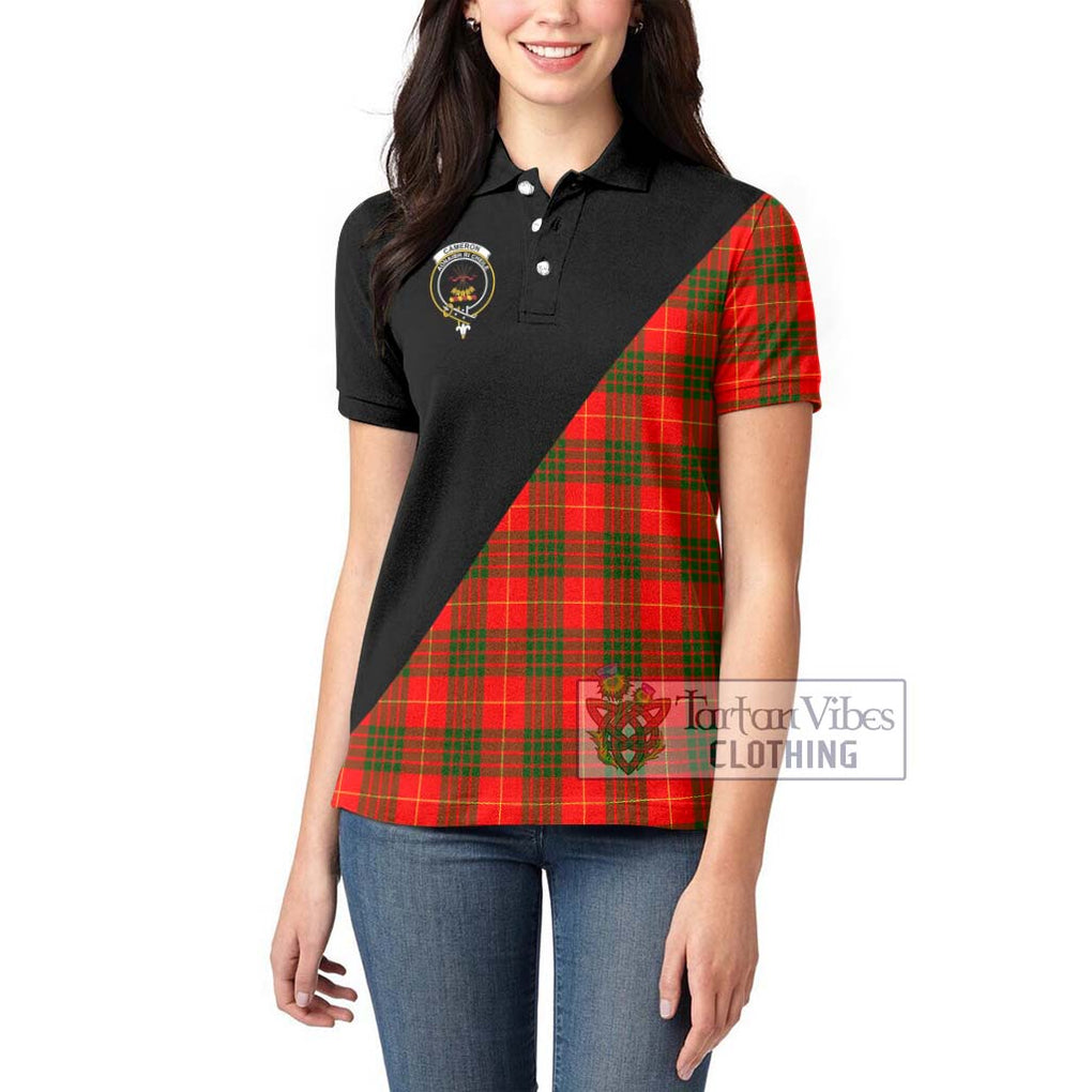 Cameron Modern Tartan Women's Polo Shirt with Family Crest and Military Logo Style - Tartanvibesclothing Shop