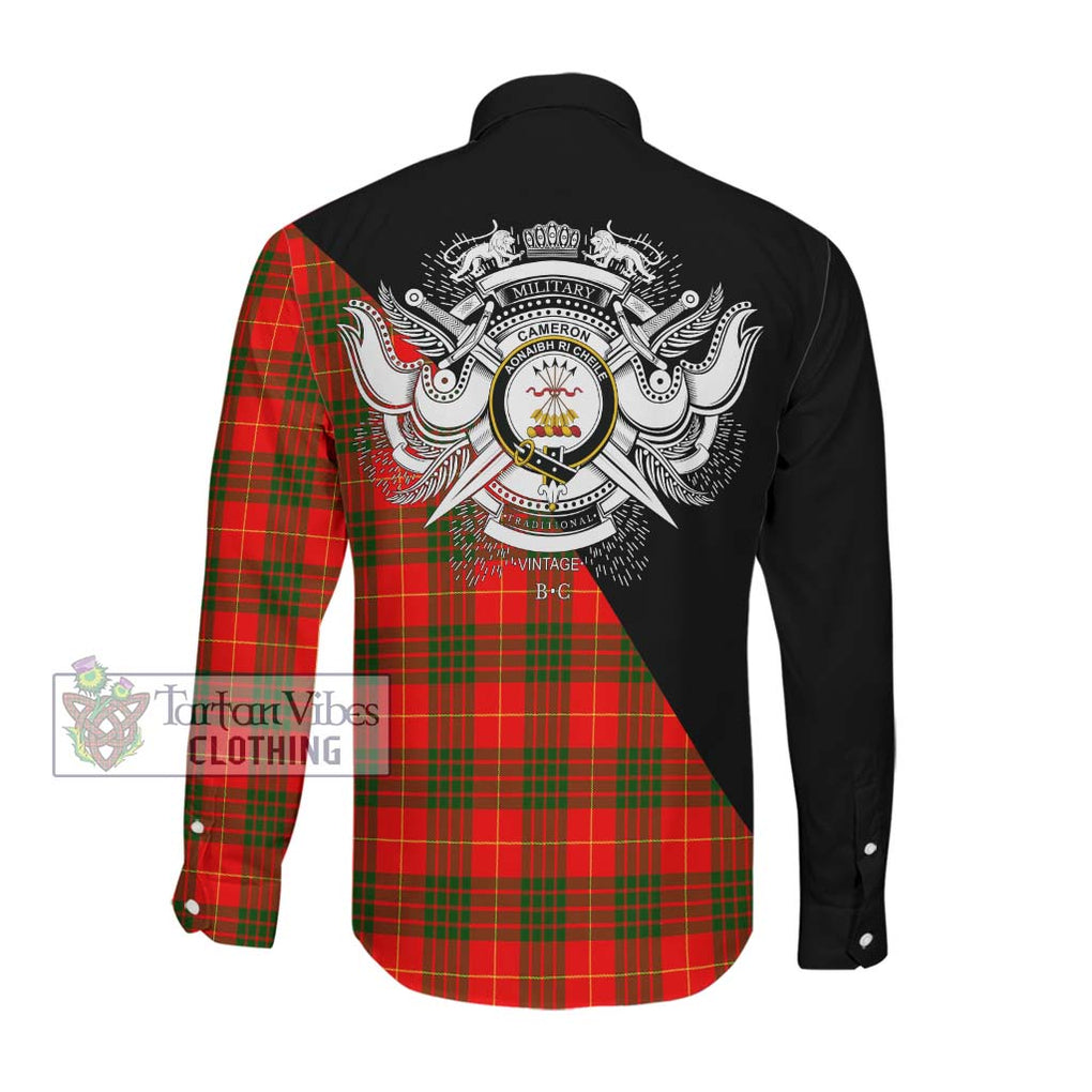 Cameron Modern Tartan Long Sleeve Button Shirt with Family Crest and Military Logo Style Men's Shirt - Tartanvibesclothing Shop