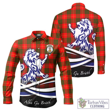 Cameron Modern Tartan Long Sleeve Button Up Shirt with Alba Gu Brath Regal Lion Emblem