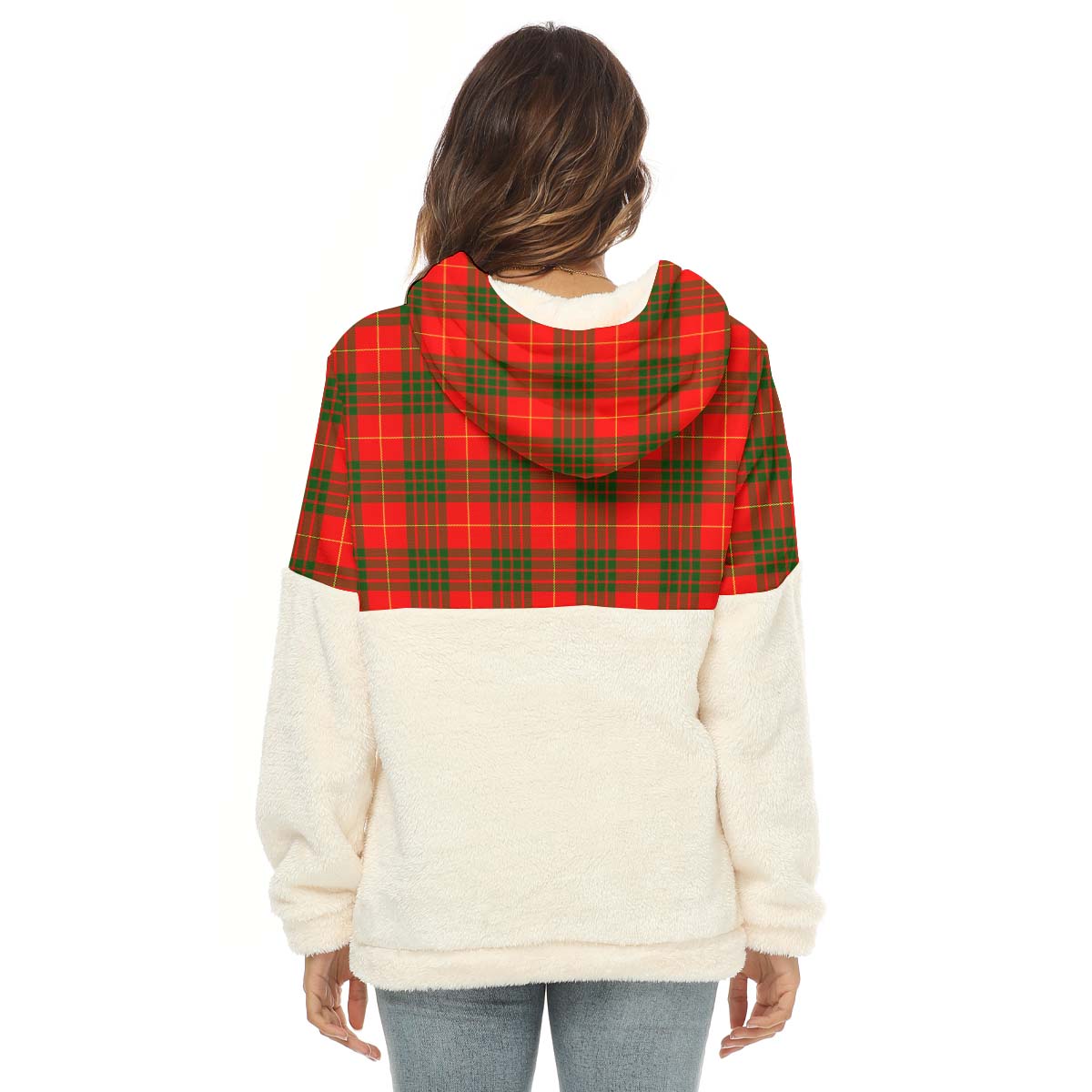 Cameron Modern Tartan Women's Borg Fleece Hoodie With Half Zip with Family Crest - Tartan Vibes Clothing