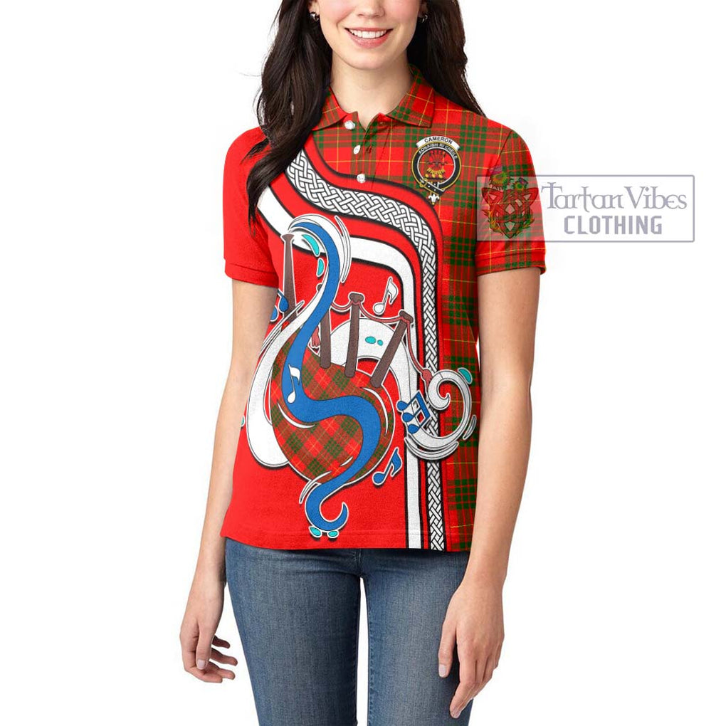 Cameron Modern Tartan Women's Polo Shirt with Epic Bagpipe Style - Tartanvibesclothing Shop