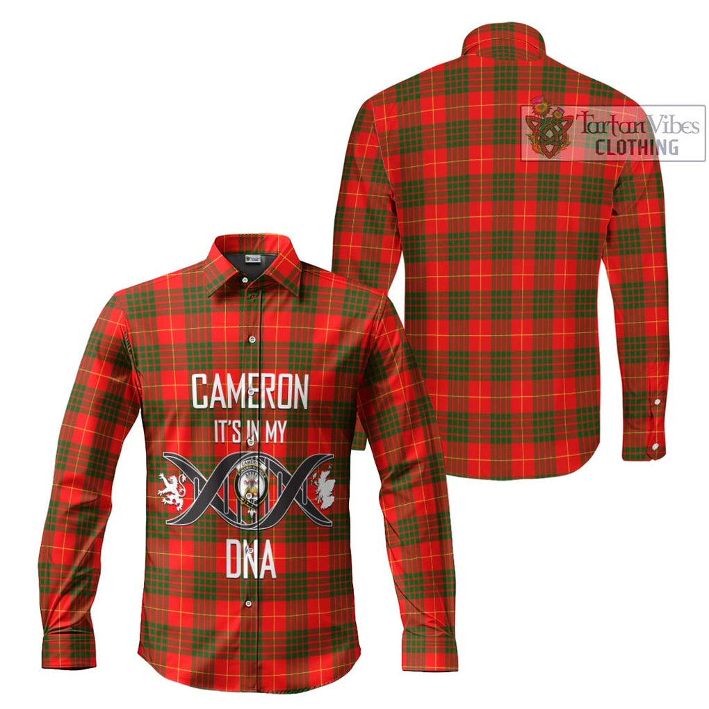 Cameron Modern Tartan Long Sleeve Button Shirt with Family Crest DNA In Me Style Men's Shirt - Tartanvibesclothing Shop