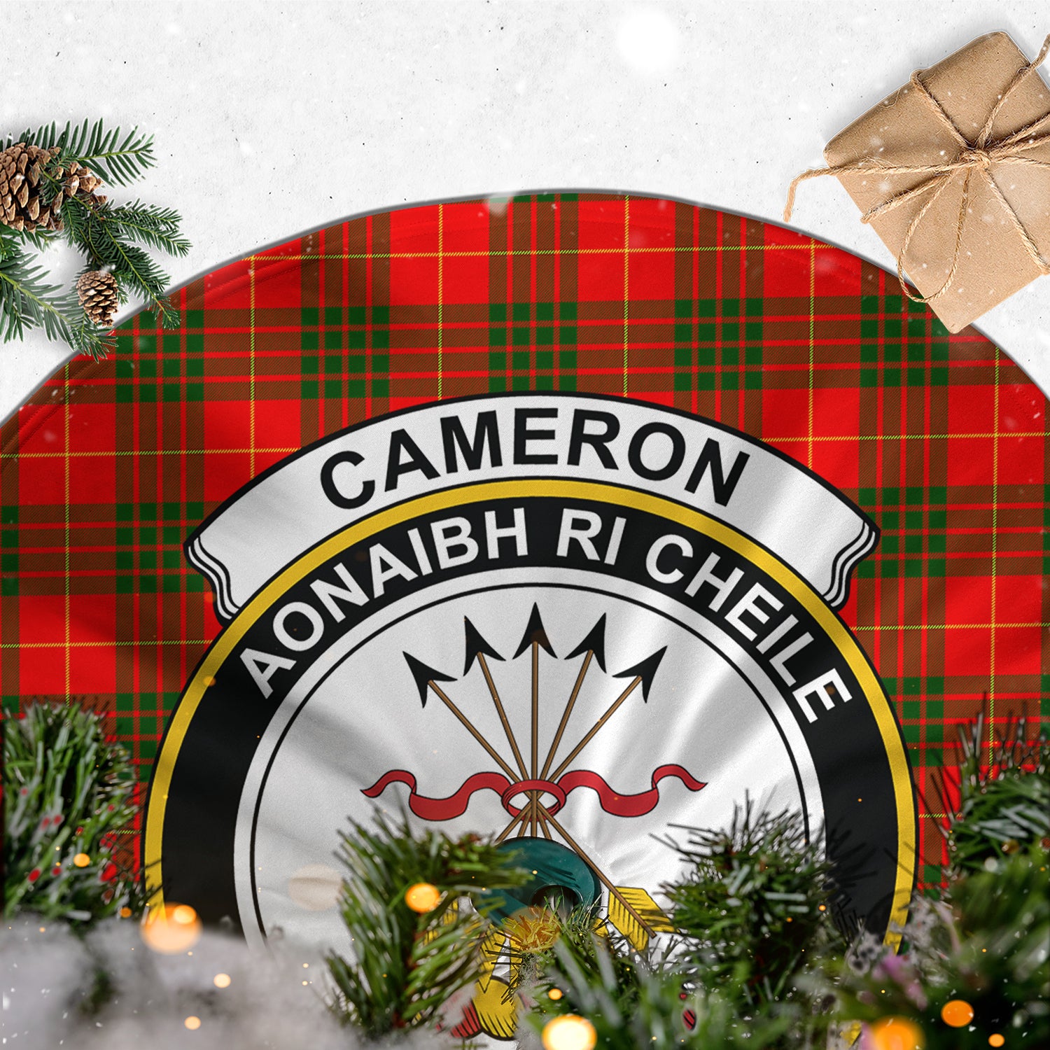 Cameron Modern Tartan Christmas Tree Skirt with Family Crest - Tartanvibesclothing