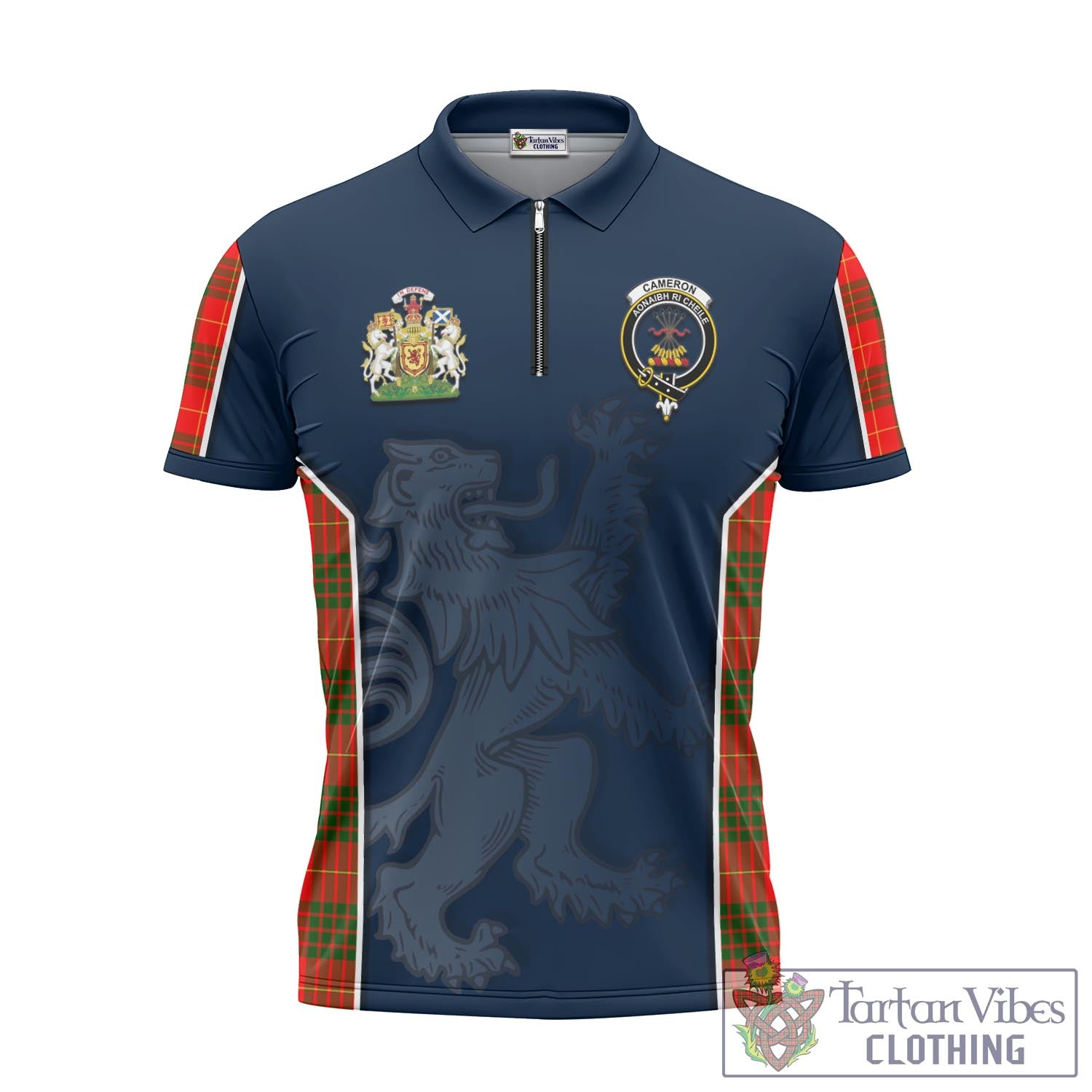 Tartan Vibes Clothing Cameron Modern Tartan Zipper Polo Shirt with Family Crest and Lion Rampant Vibes Sport Style