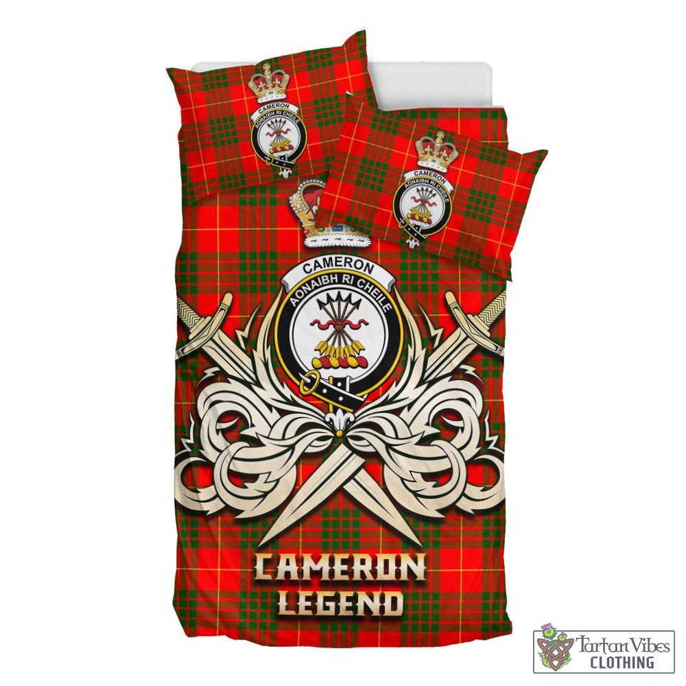 Tartan Vibes Clothing Cameron Modern Tartan Bedding Set with Clan Crest and the Golden Sword of Courageous Legacy