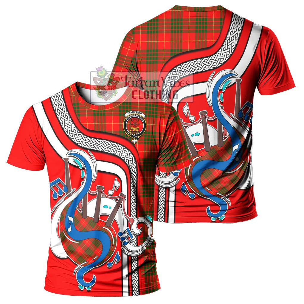 Cameron Modern Tartan T-Shirt with Epic Bagpipe Style - Tartanvibesclothing Shop