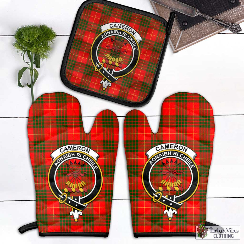 Cameron Modern Tartan Combo Oven Mitt & Pot-Holder with Family Crest Combo 1 Oven Mitt & 1 Pot-Holder Black - Tartan Vibes Clothing