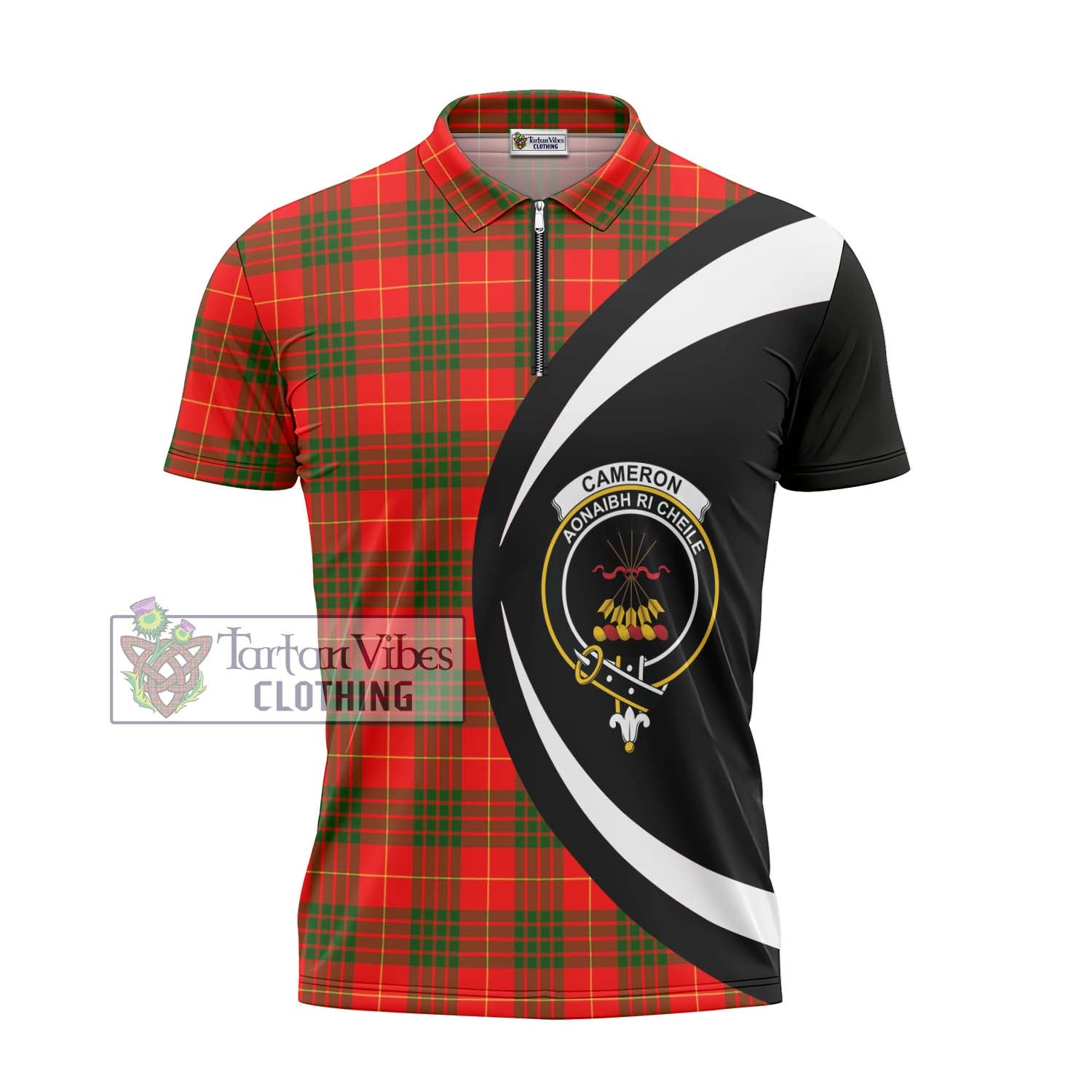 Tartan Vibes Clothing Cameron Modern Tartan Zipper Polo Shirt with Family Crest Circle Style