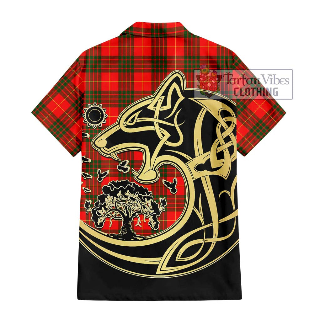 Cameron Modern Tartan Short Sleeve Button Shirt with Family Crest Celtic Wolf Style - Tartan Vibes Clothing