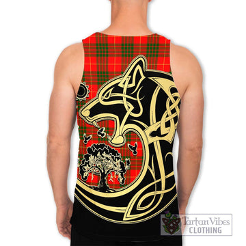 Cameron Modern Tartan Men's Tank Top with Family Crest Celtic Wolf Style