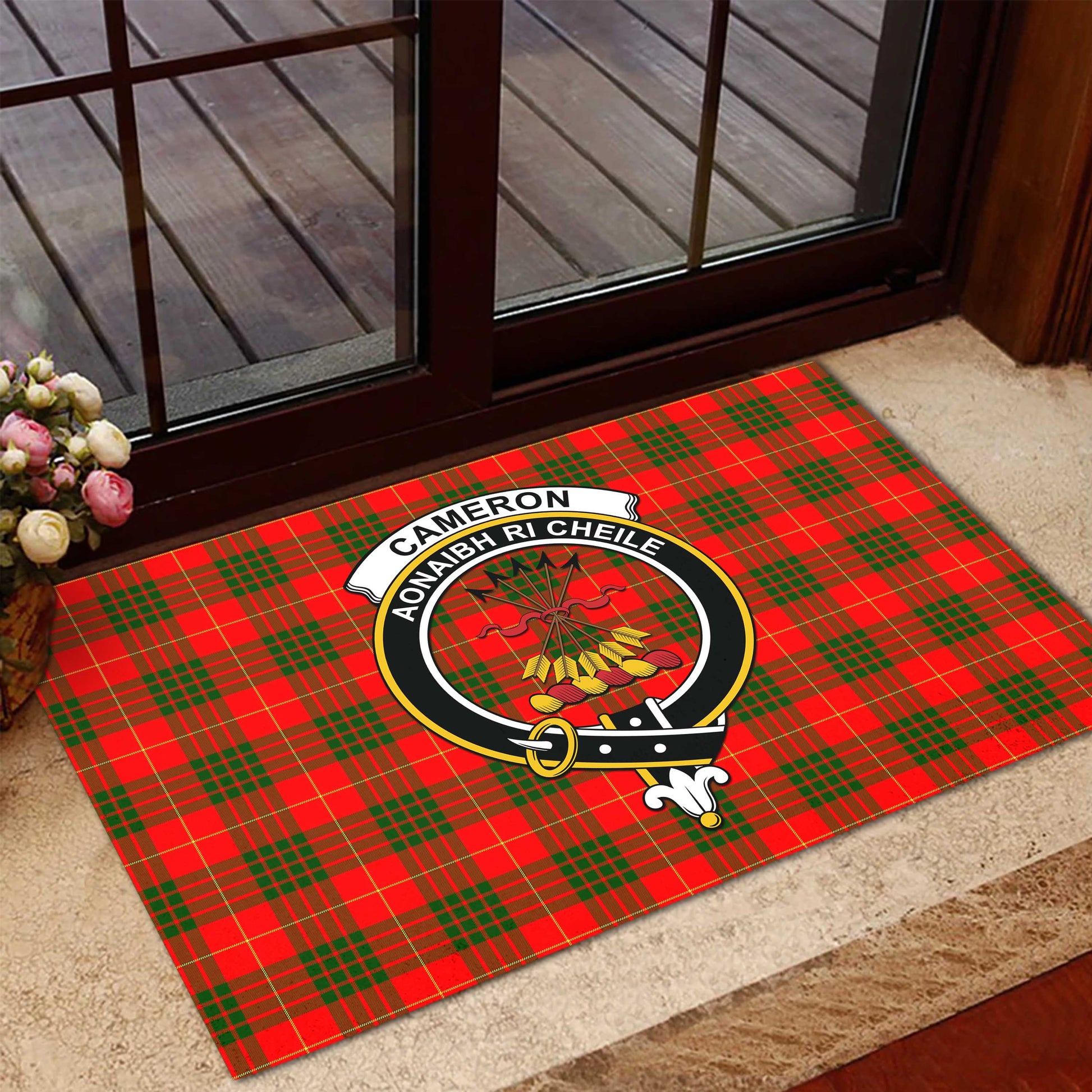 Cameron Modern Tartan Door Mat with Family Crest - Tartanvibesclothing