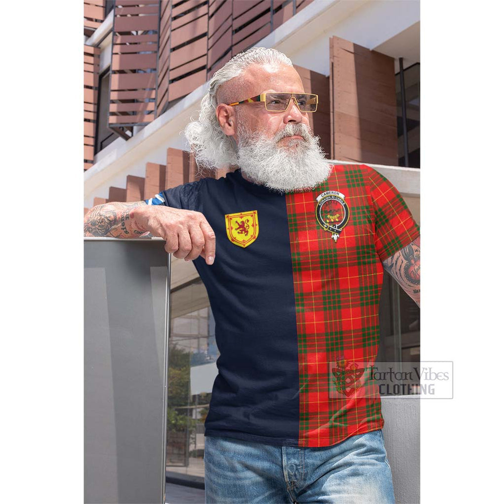 Tartan Vibes Clothing Cameron Modern Tartan Cotton T-shirt with Scottish Lion Royal Arm Half Style