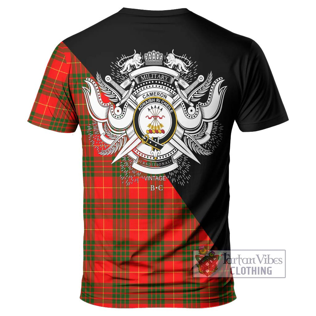 Cameron Modern Tartan T-Shirt with Family Crest and Military Logo Style - Tartanvibesclothing Shop