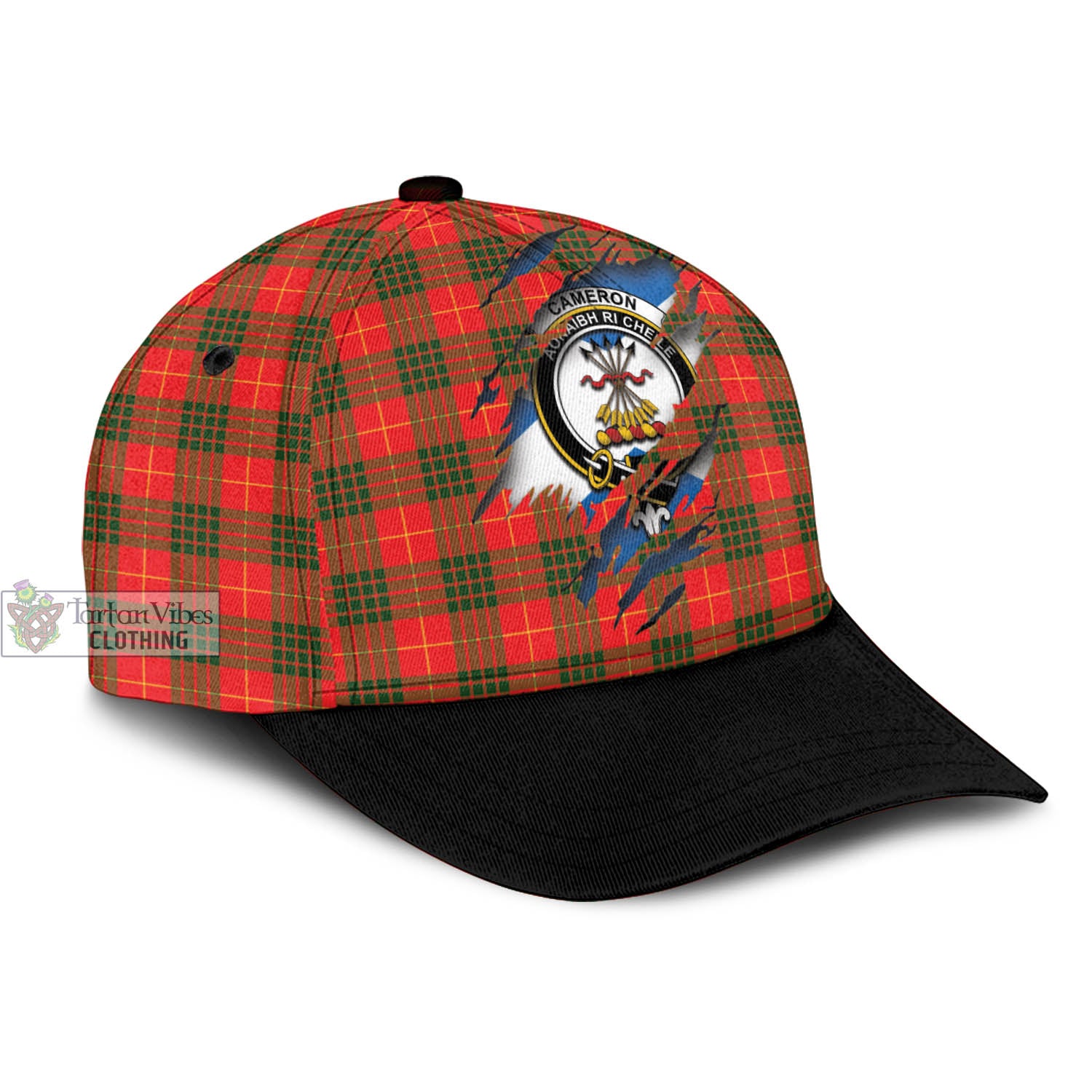 Tartan Vibes Clothing Cameron Modern Tartan Classic Cap with Family Crest In Me Style