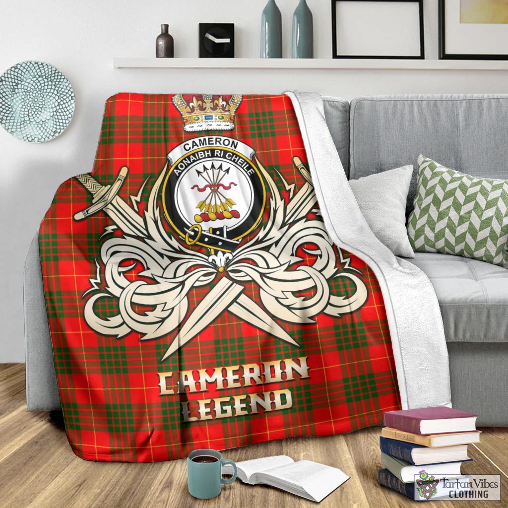 Tartan Vibes Clothing Cameron Modern Tartan Blanket with Clan Crest and the Golden Sword of Courageous Legacy